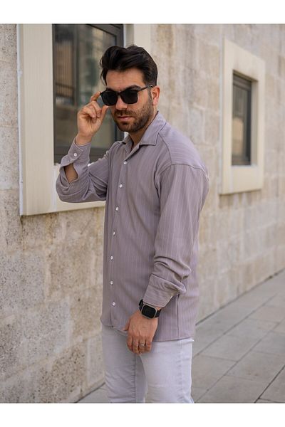 ZENİSO BUTİK Oversize Striped Crepe Shirt