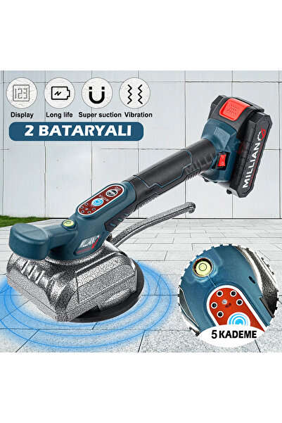 Millian Çift Akülü Vantuz - Fayans Tutma Tokmağı - Titreşimli - Şarjlı Tokmak - Fayans Döşeme Tutma Makinesi