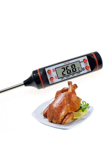 Hualans Digital Meat Thermometer, Silicone/Steel, Black/Red/Silver