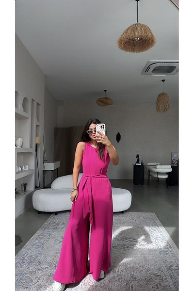 Buket Teke Fuchsia Wide Leg Jumpsuit