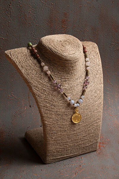 ÇAKRA DOĞAL TAŞ Sertifikalı Doğal Apatit, Pembe Kuvars, Akuamarin ve Krizopras Taşı Boğa Burcu Kolyesi