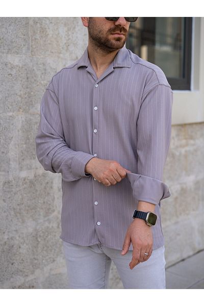 ZENİSO BUTİK Oversize Striped Crepe Shirt