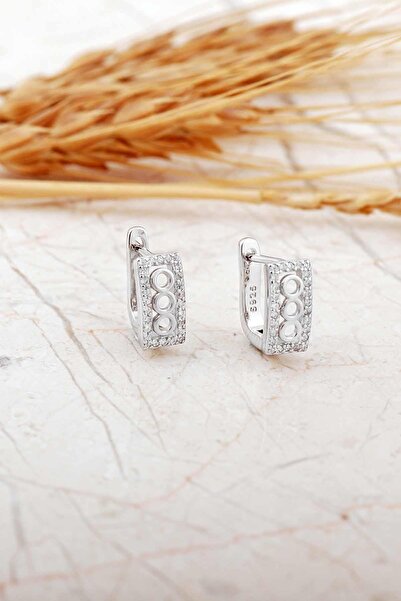 Sümer Telkari Halka Tasarım Rodyumlu Gümüş J Küpe 7325