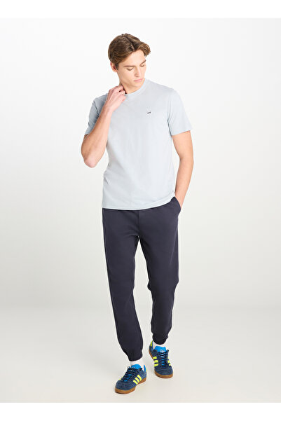 Lee Crew Neck Gray Men's T-Shirt Ml60Ufq475 Regular Fit Patch Logo