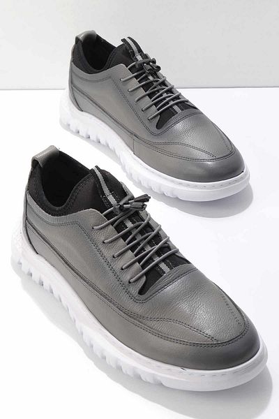 Bambi Gray Leather Men's Casual Shoes E 01759091003