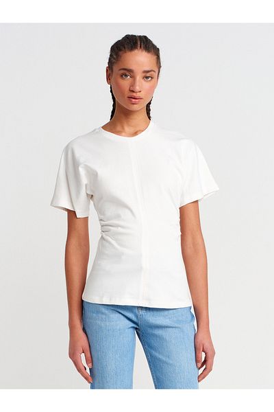 Dilvin 31585 Detailed Ecru T-Shirt