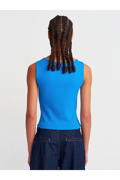 Dilvin 20975 Boat Neck Buttoned Sleeveless Ball-Sax