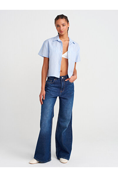 Dilvin Tricou cu mânecă scurtă și buzunar la piept 50500 - Albastru