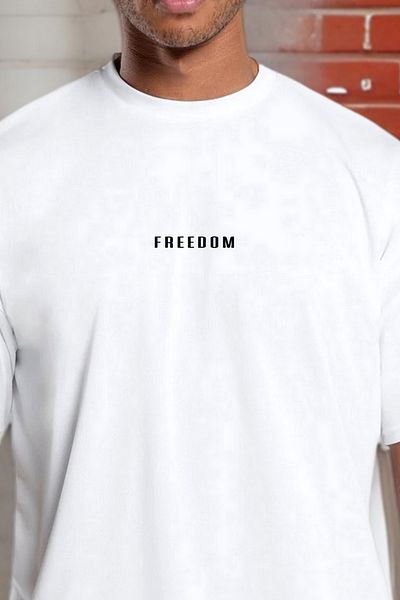 BESSA Ανδρικό μπλουζάκι Freedom με εμπριμέ λευκό λαιμόκοψη Άνετο καλούπι