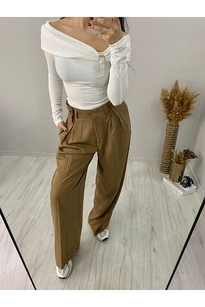 YouLikeButik Design Waist Detail Premium Palazzo Trousers