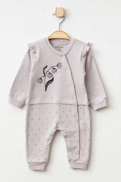 Aziz Bebe Baby Girl Floral Patterned Jumpsuit with Snap Fasteners 0 Month - 6 Months