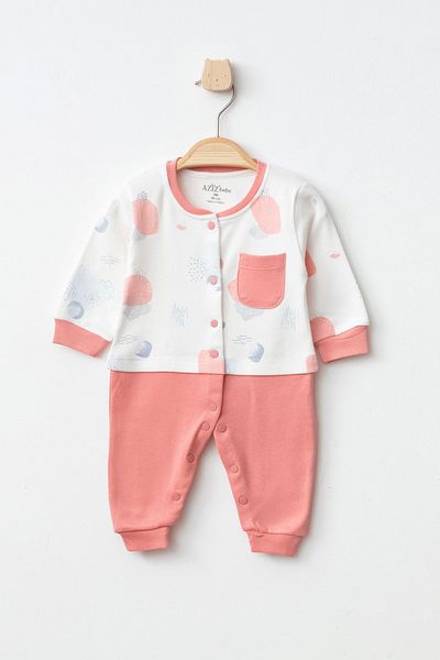 Aziz Bebe Baby Girl Snap Fastener Patterned Jumpsuit 0 Month - 6 Months