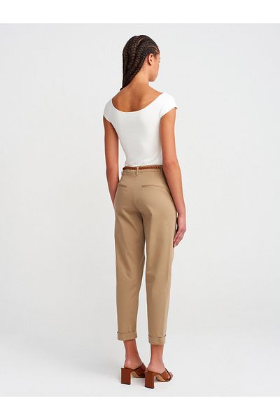 Dilvin 71637 Knitted Belted Chino Trousers-Green