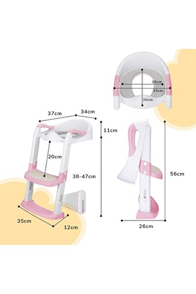 DEANIC Çocuk Klozet Adaptörü Merdivenli, Pu Pedli, Kaymaz, 1-7 Yaş, 38-47 Cm Uyumlu