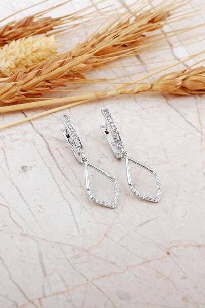 Sümer Telkari Taşlı Sallantılı Rodyumlu Gümüş J Küpe 7335