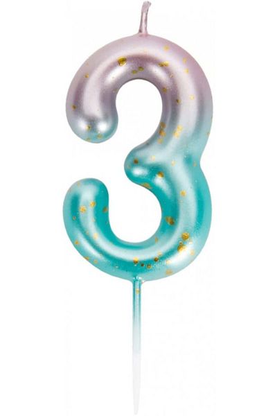 Uvtqssp Cake Candle, Number 3, Wax, Green/pink/gold, 9 Cm