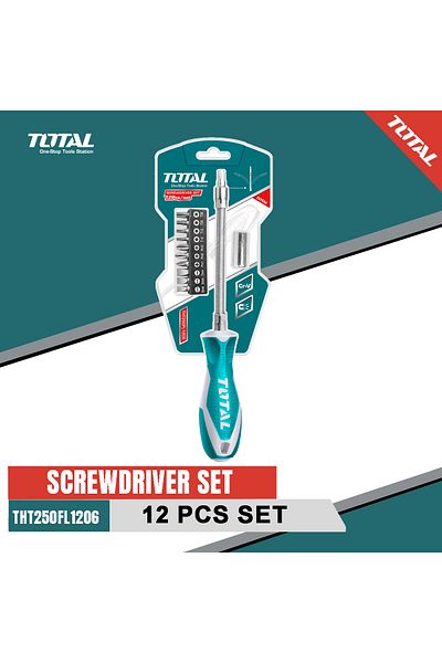TOTAL TOTAL 12 Pcs Screwdriver Set with Flexible Shaft Handle, Bits Adapter and 10 Screwdriver Bits