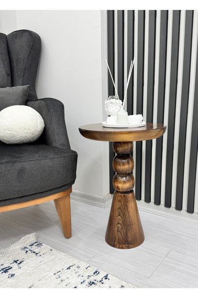 AYLESA Ahşap Tekli Mantar Yan Sehpa Modern Açık Ceviz Fiskos Çiçeklik