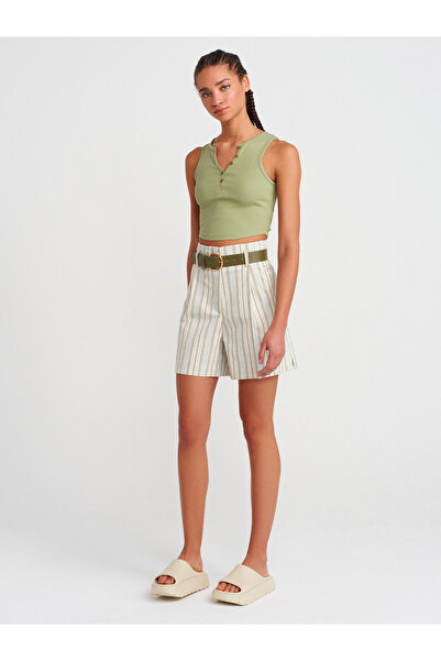 Dilvin 71613 Kemerli Şort-yeşil