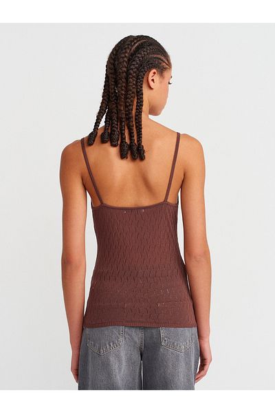 Dilvin 10732 Strappy Openwork Bow Detailed Thin Knitwear Blouse-Brown