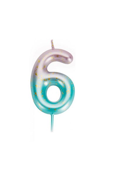 Uvtqssp Uvtqssp cake candle, number 6, wax, green/pink/gold, 9 cm