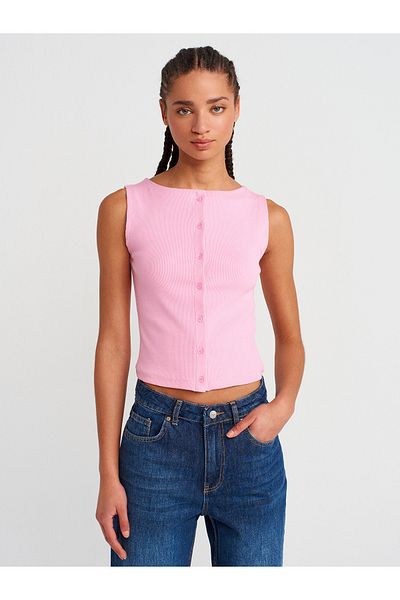 Dilvin 20975 Boat Neck Button Sleeveless Ball-Light Pink