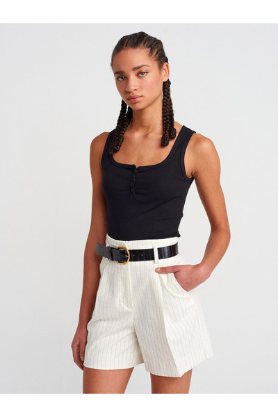 Dilvin 71613 Kemerli Şort-Beyaz