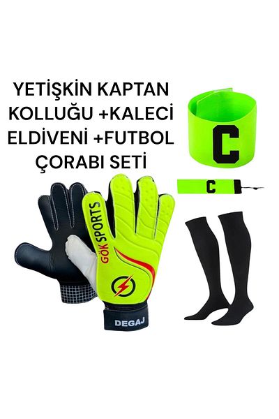 Gök Sports Adult C Captain Armband Goalkeeper Gloves Black Soccer Sock Set with Wrist Bandage