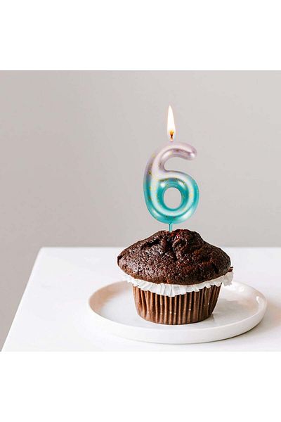 Uvtqssp Uvtqssp cake candle, number 6, wax, green/pink/gold, 9 cm
