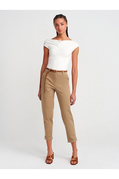 Dilvin 71637 Knitted Belted Chino Trousers-Green