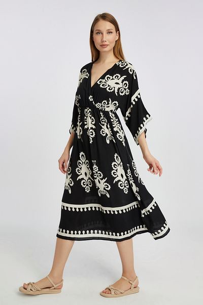 RİYSGİYİM Patterned Printed Viscose Fabric Women's Dress