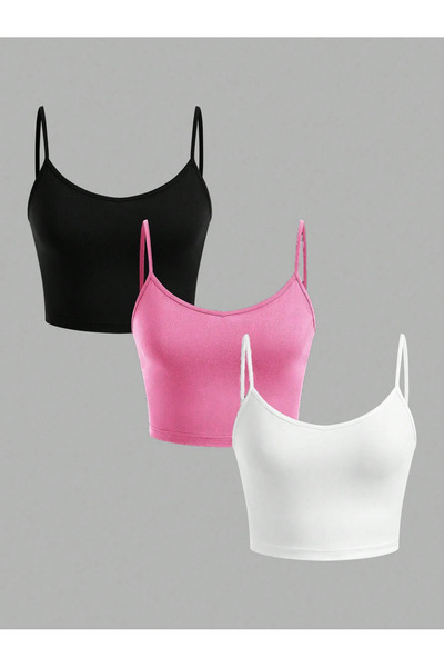 LOLOX المرأة 3 قطعة أسود - وردي - أبيض حبل حزام المحاصيل الأعلى بوستير