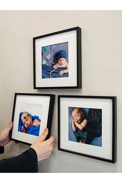 LİFE GLOBAL Black 21x21cm Square Photo Frame with Adhesive Disconnect and Mat - Pack of 3
