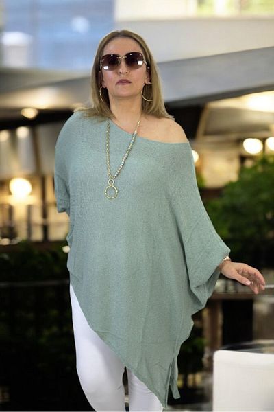 yagmurberen Madonna Collar Asymmetric Cut Slit Detail Pocket Plus Size Italian Mercerized Bluz Sweater.