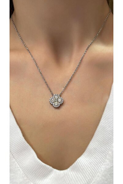 MorMajor Silver İTHAL YONCA CLOVER TAŞLI SARI GÜMÜŞ KOLYE