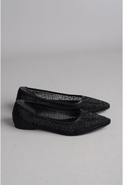 SEÇ KUNDURA SEÇ 1729 حذاء راقصة باليه نسائي بتفاصيل من التول باللون الأسود