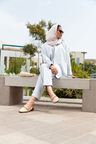 outline Light blue hijab suit