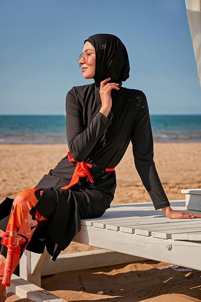 Marina Swimwear Black Parachute Hijab Swimsuit - M2311, Full Covered