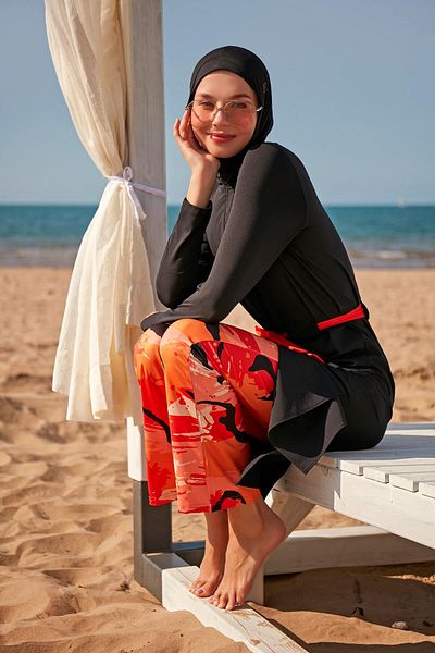 Marina Swimwear Black Parachute Hijab Swimsuit - M2311, Full Covered