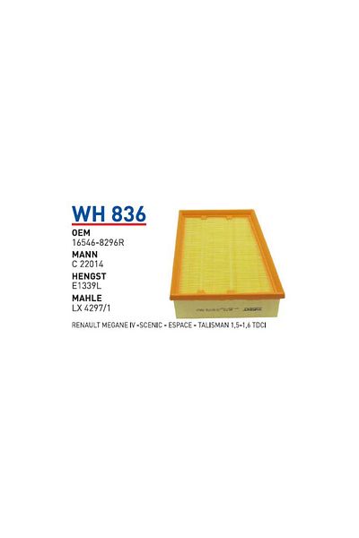 WUNDER Wh836 Oem 16546-8296R Renault Megane Iv Air Filter