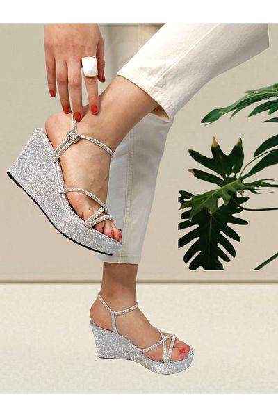 AYDOĞDU by ünal Silver Women's Filled Heeled Shoes 690