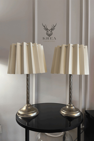 Genel Markalar Akordiyon Şapkalı 2'li Metal Eskitme Abajur Seti