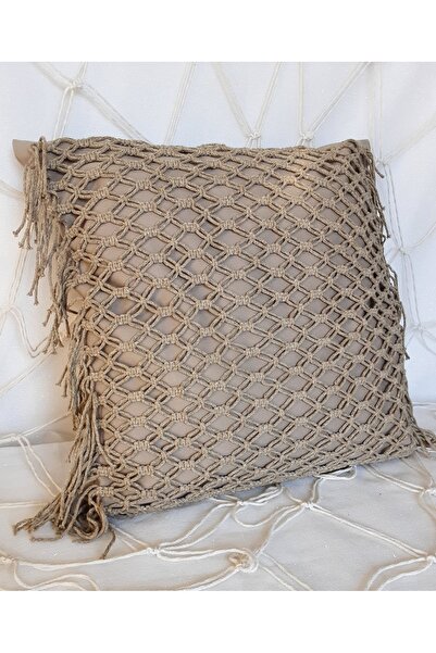 LALDİZAYN El Örgüsü Kırlent / El Yapımı Bohem Makrome Gri Kırlent Kılıfı