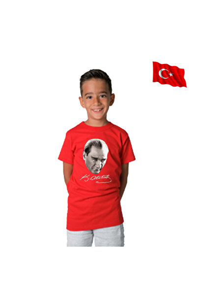 HediyeMania Κόκκινο μπλουζάκι Ατατούρκ με τύπωμα για παιδιά και ενήλικες Μπλο...