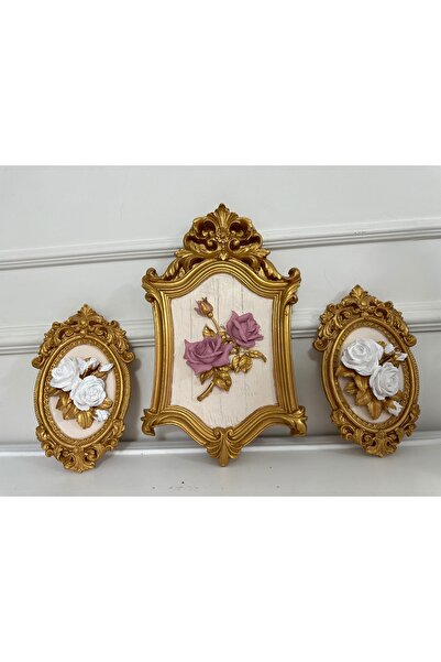 busraconcept Set de 3 picturi pe perete cu flori, mare 40 cm mediu 23 cm