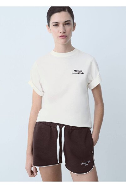 MANGO Woman Gemustertes Baumwoll-T-Shirt mit Botschaft