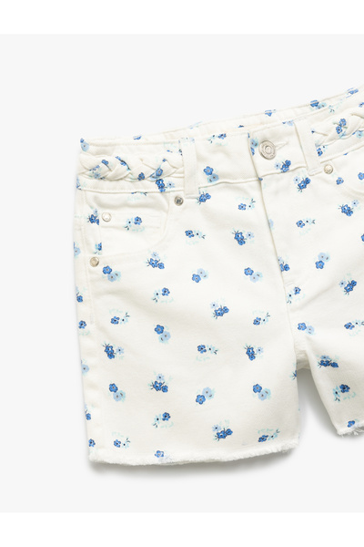 Koton Pamuklu Kemer Detaylı Cepli Çiçek Desenli Denim Şort