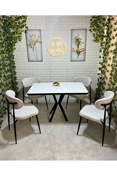 ELEN HOME Polo Sandalye Masa Sandalye Takımı 4 Kişilik Yemek Masası Takımı Mu...