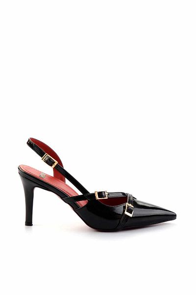 Bambi Klassische Damenschuhe mit Absatz aus schwarzem Lackleder K 01455018408