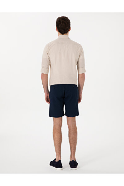 Pierre Cardin Lacivert Slim Fit Gofre Beli Lastikli Dokuma Şort 50305289-VR033